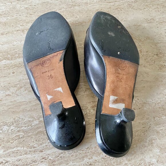 Vintage Chanel CC Bow Cap Toe Mule Kitten Heels - Picture 9 of 9